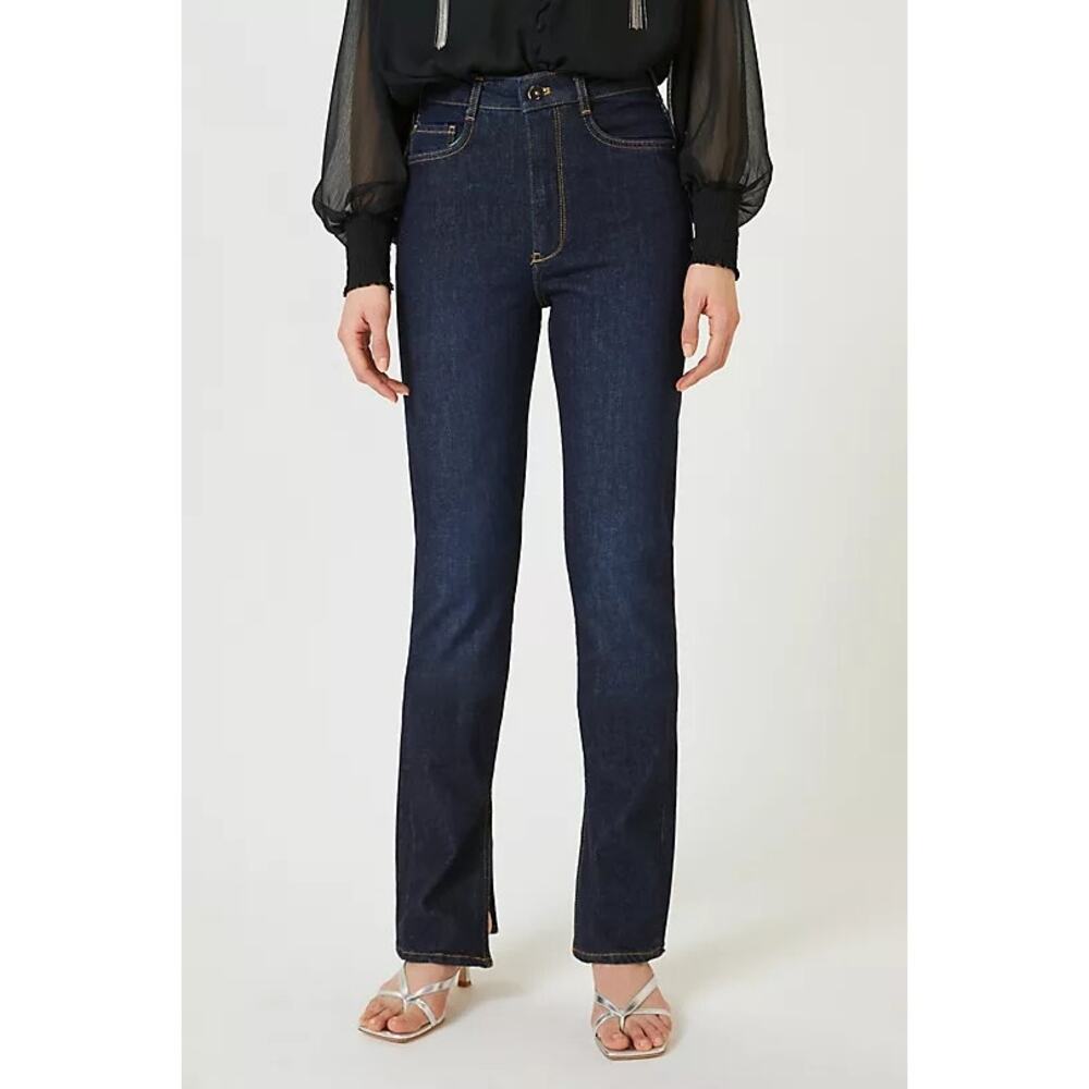 [Anthropologie] Pilcro Dark Wash High Rise Split Hem Straight Leg Jeans Size 32